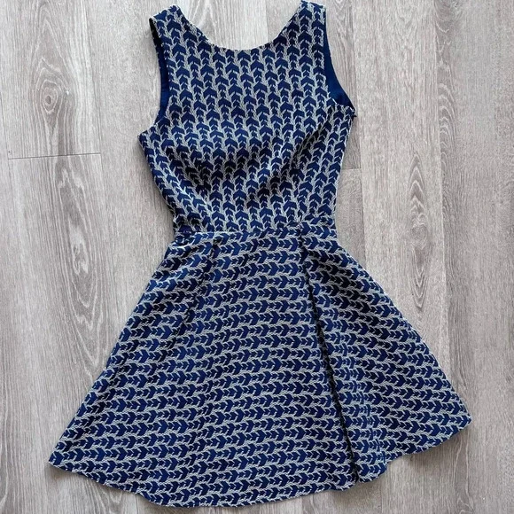 Zara | Dresses | Zara Basic Xs Embroidered Blue Gray Backless Fit Flare  Dress | Poshmark